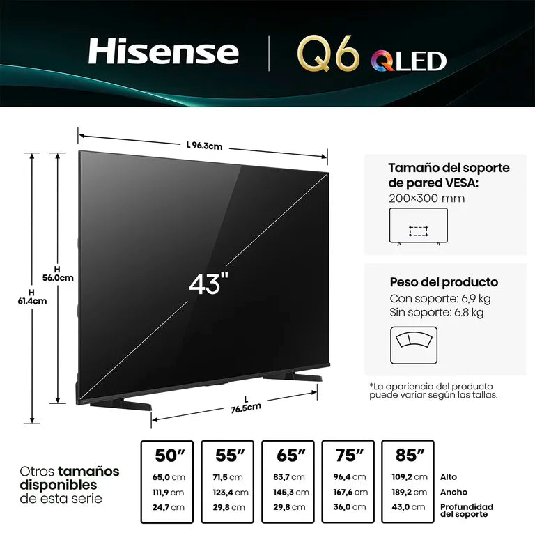 Hisense Smart Tv 43" QLED 4K UHD 43Q6QV