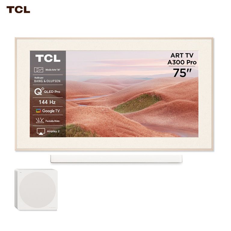 Tcl Smart TV 75" QLED ART TV A300W Pro + Soundbar y Subwoofer