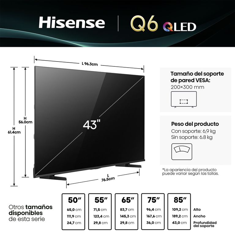 Hisense Smart Tv 43" QLED 4K UHD 43Q6QV