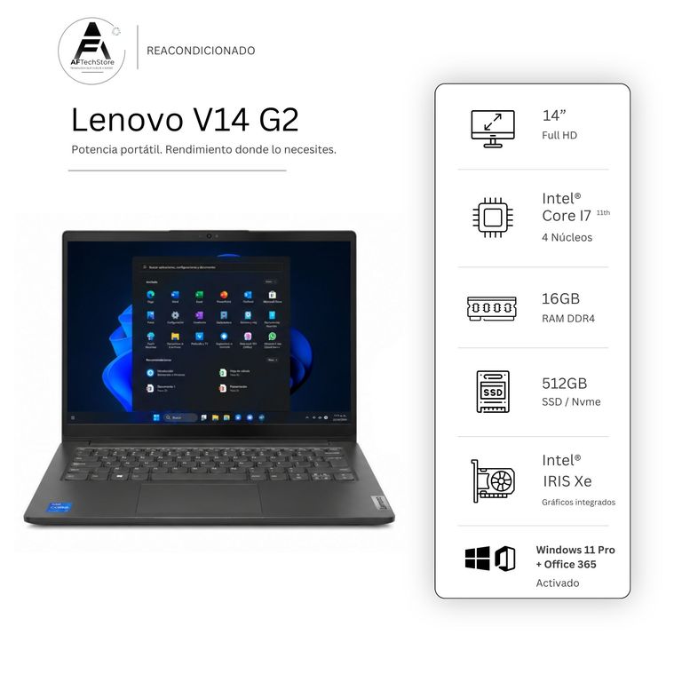 Lenovo Notebook V14 G2 I7 11th 16GB 512GB Intel Iris Xe Edición Exclusiva Win Office Rea