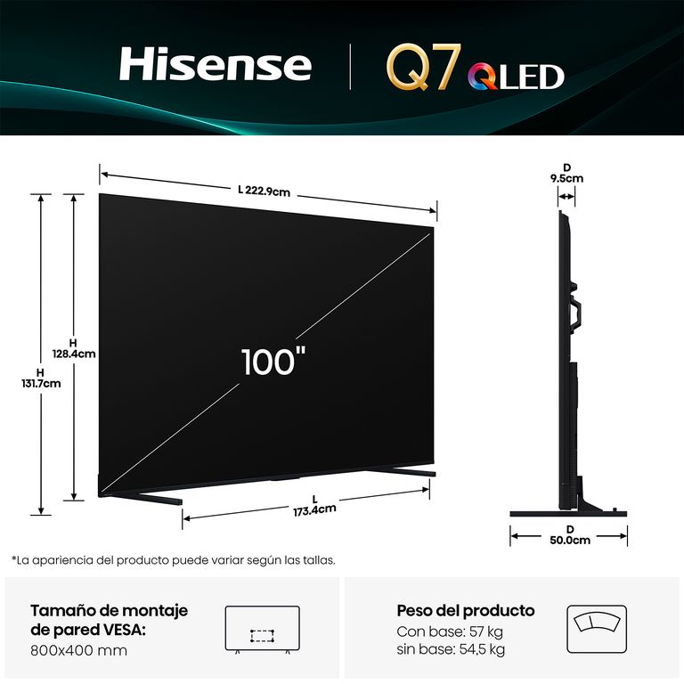 Hisense Smart Tv 100" QLED 4K UHD GOOGLE TV Gamer 144HZ 100Q7QG